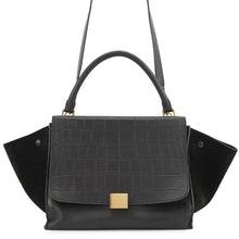 将图像加载到图库查看器中，CELINE Trapeze 2WAYBag Black Crocodile Embossed Leather Suede

