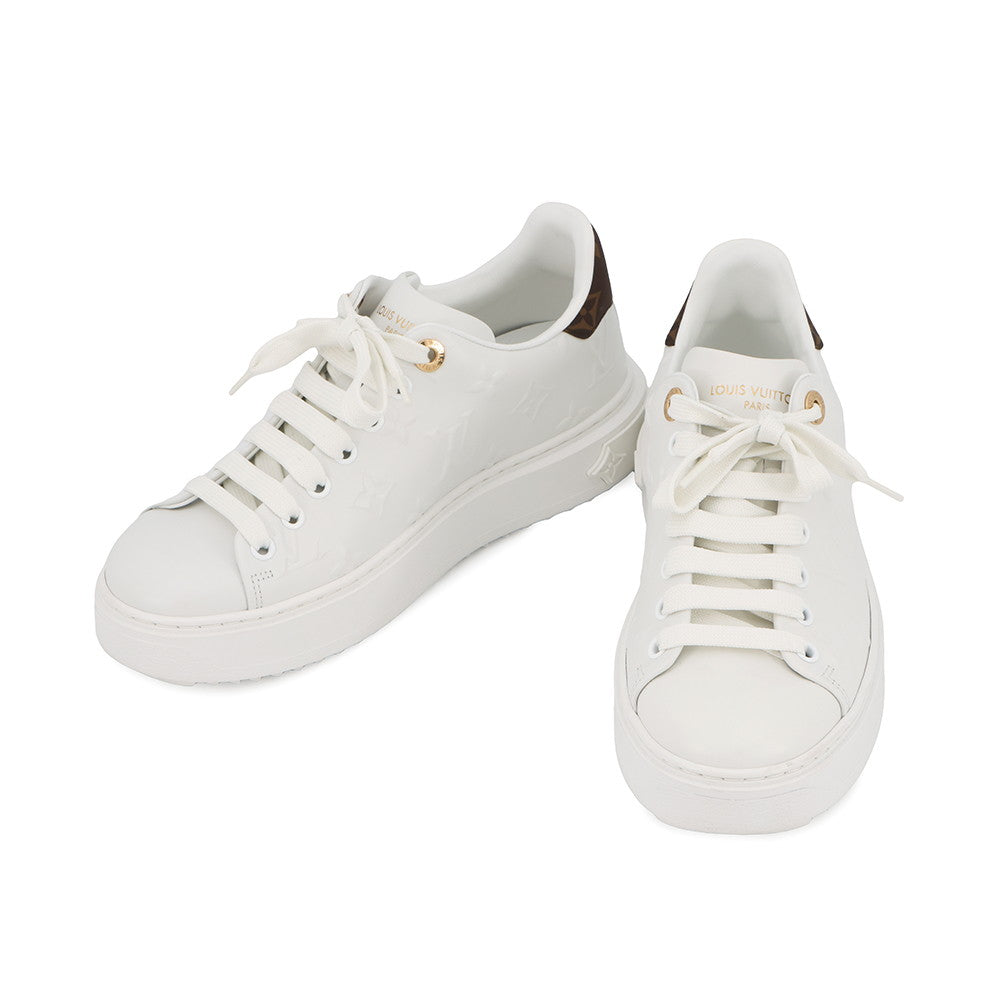 LOUIS VUITTON Time Out Line Sneakers White/Brown1AAP6C Calf Leather Size 35.5