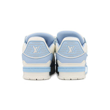 将图像加载到图库查看器中，LOUIS VUITTON Trainer Line Sneakers White/Light Blue Leather Canvas Size 7.5
