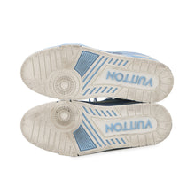 将图像加载到图库查看器中，LOUIS VUITTON Trainer Line Sneakers White/Light Blue Leather Canvas Size 7.5
