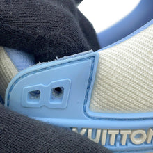将图像加载到图库查看器中，LOUIS VUITTON Trainer Line Sneakers White/Light Blue Leather Canvas Size 7.5
