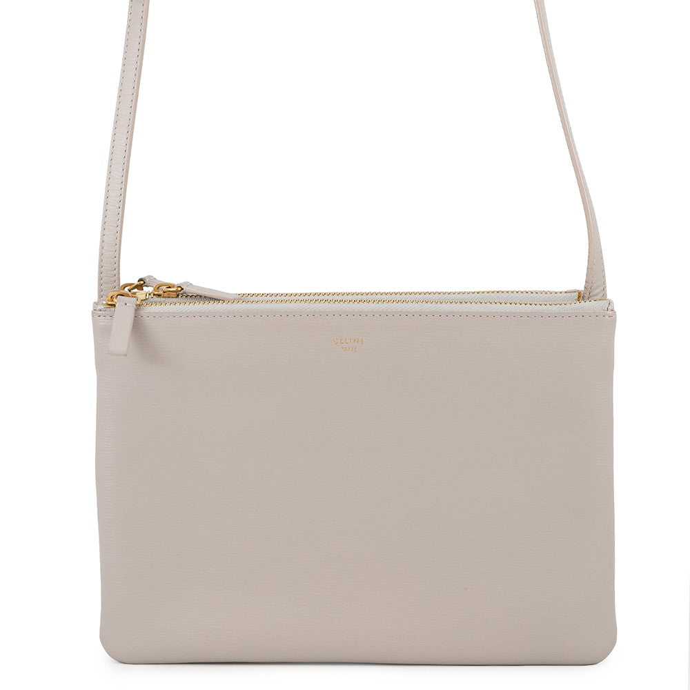 CELINE Trio Shoulder Bag Gray171453 Leather Size Large