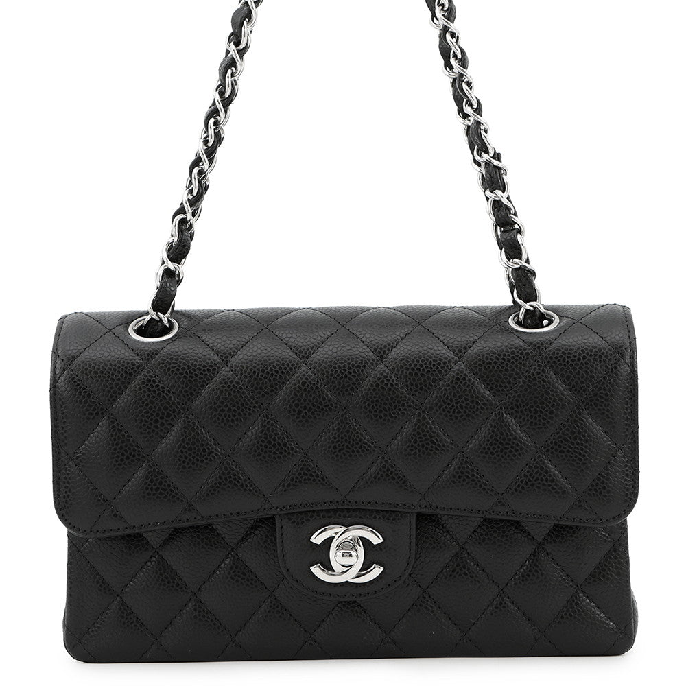 CHANEL Matelasse W Flap ChainShoulder Bag BlackA01113 Caviar Leather Size 23