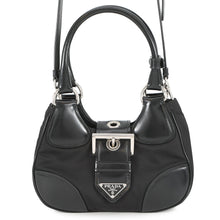 将图像加载到图库查看器中，PRADA Moon Re-Nylon 2way Handbag Black1BA381 Leather Nylon

