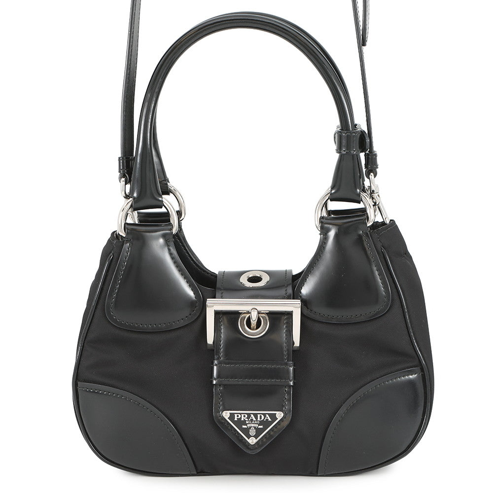 PRADA Moon Re-Nylon 2way Handbag Black1BA381 Leather Nylon