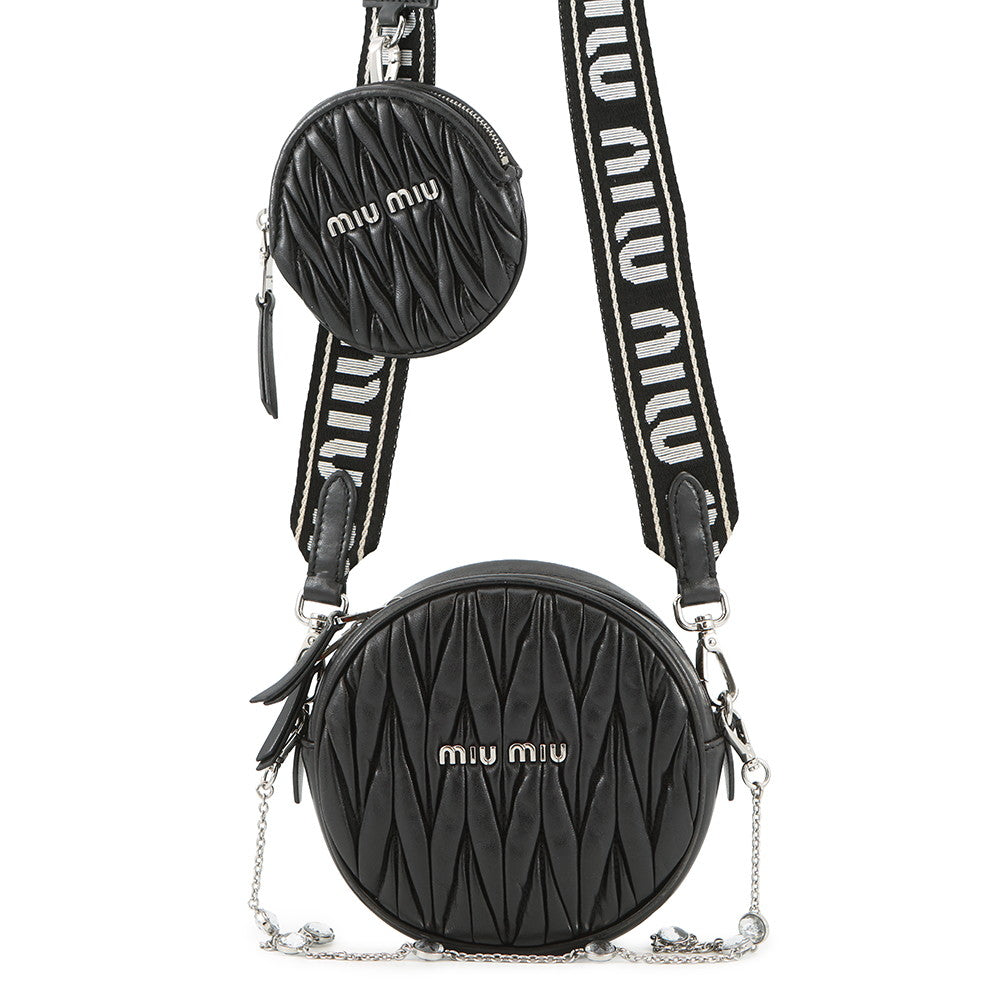 MIUMIU Matelassé Round Shoulder Bag Black5BH191 Nappa Leather