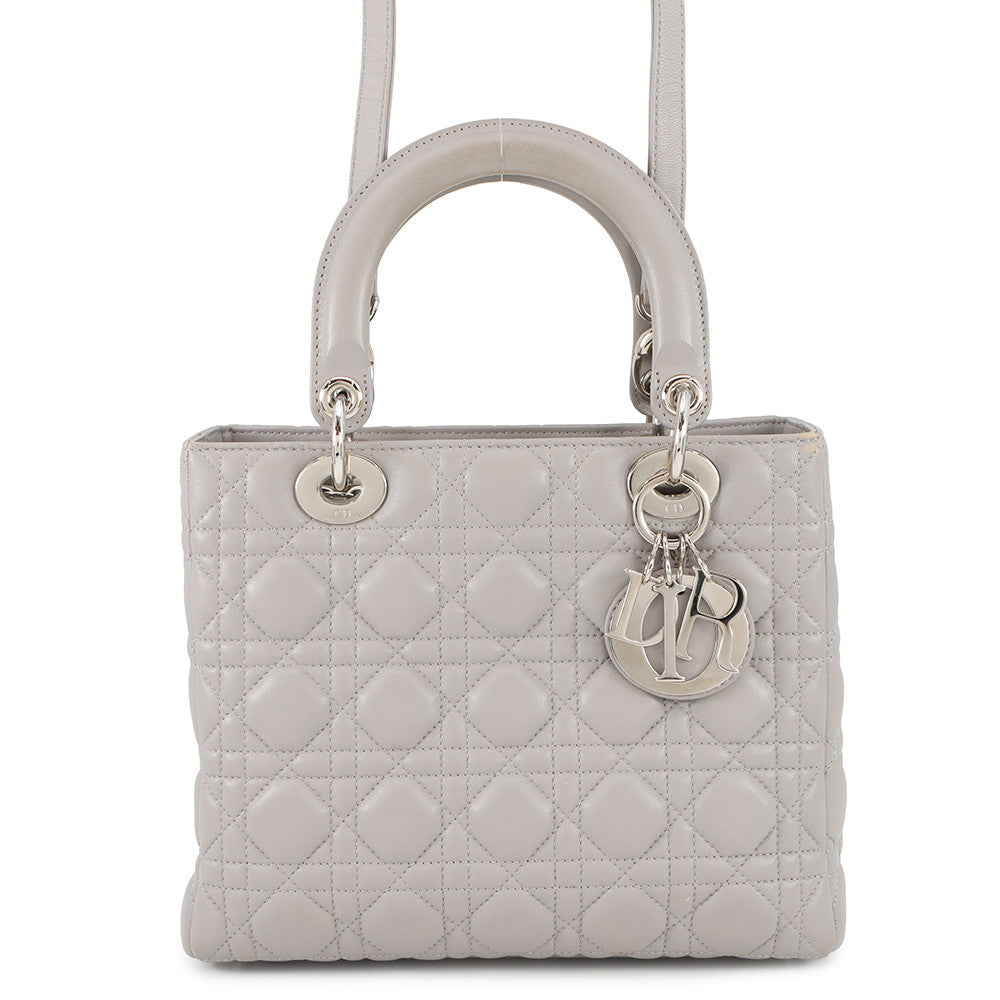 Dior Lady Dior Canage Gray Leather Size Medium