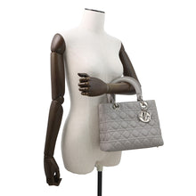 将图像加载到图库查看器中，Dior Lady Dior Canage Gray Leather Size Medium
