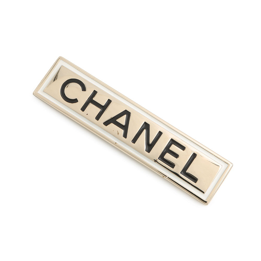 CHANEL Logo Brooch White/Black Metal