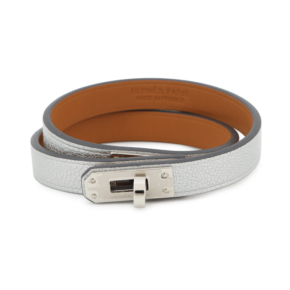 HERMES Mini Kelly Double Tour Bracelet Size T2 Argent Chevre Shamqila