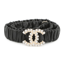 Load image into Gallery viewer, CHANEL CC Logo Belt Black Leather Rubber Gold Plated Rhinestone Size 75/30
