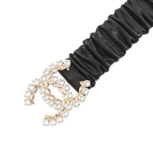 Load image into Gallery viewer, CHANEL CC Logo Belt Black Leather Rubber Gold Plated Rhinestone Size 75/30
