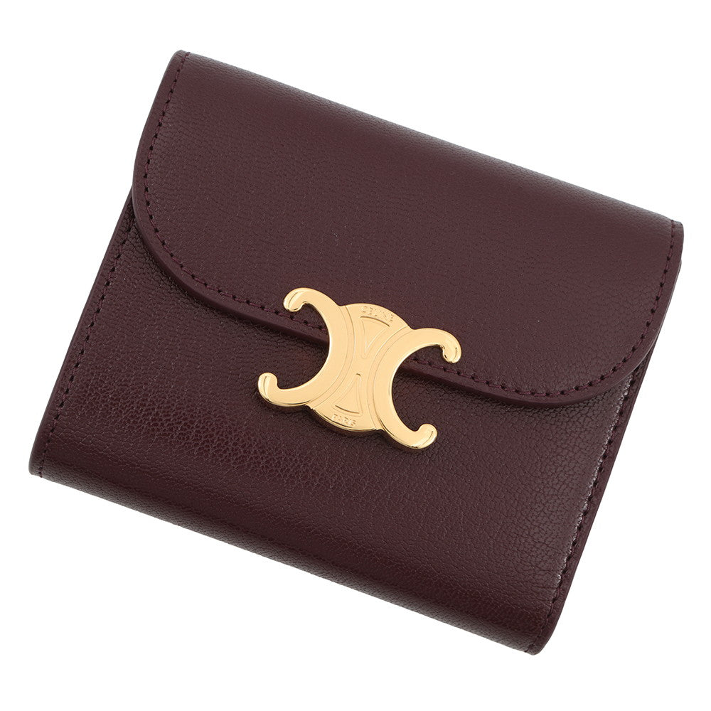 CELINE Small flap wallet Triomphe Deep burgundy10D783GVE.28DG Goatskin Leather