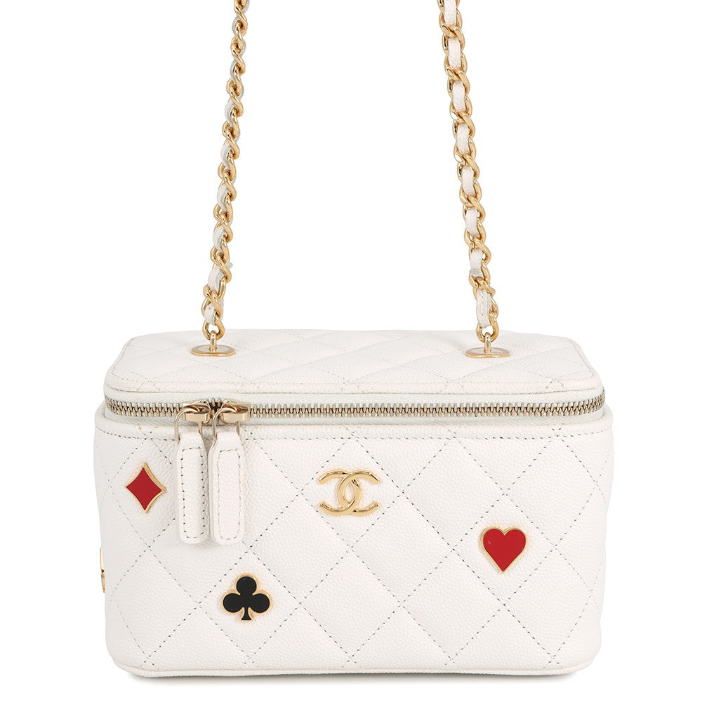 CHANEL Matelasse Vanity Trump Chainshoulder Bag WhiteAP3079 Caviar Leather