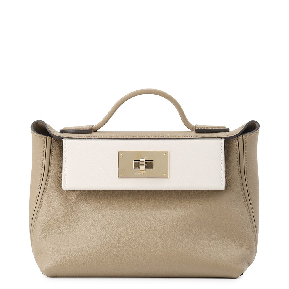 HERMES 24/24 Sac Van Quatre Beige Marfa/Gris Pale Evercolor Swift Leather Size Mini
