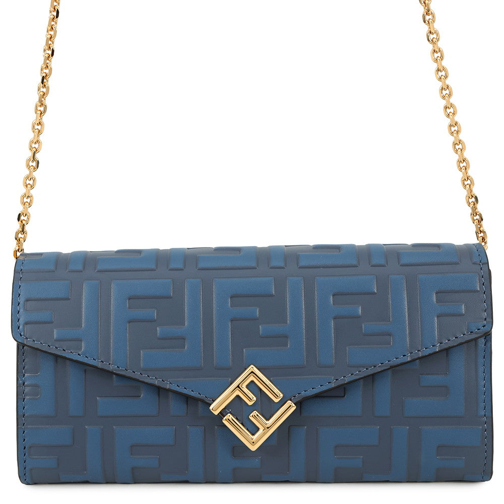 FENDI Zucca Pattern F is FENDI Chain Long Wallet Blue8M0365 Leather