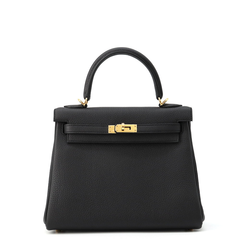 HERMES Kelly Retourne Black Togo Leather Size 25