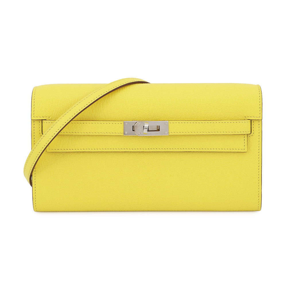HERMES Kelly wallet long to go Lime Chevre Myzore Goatskin