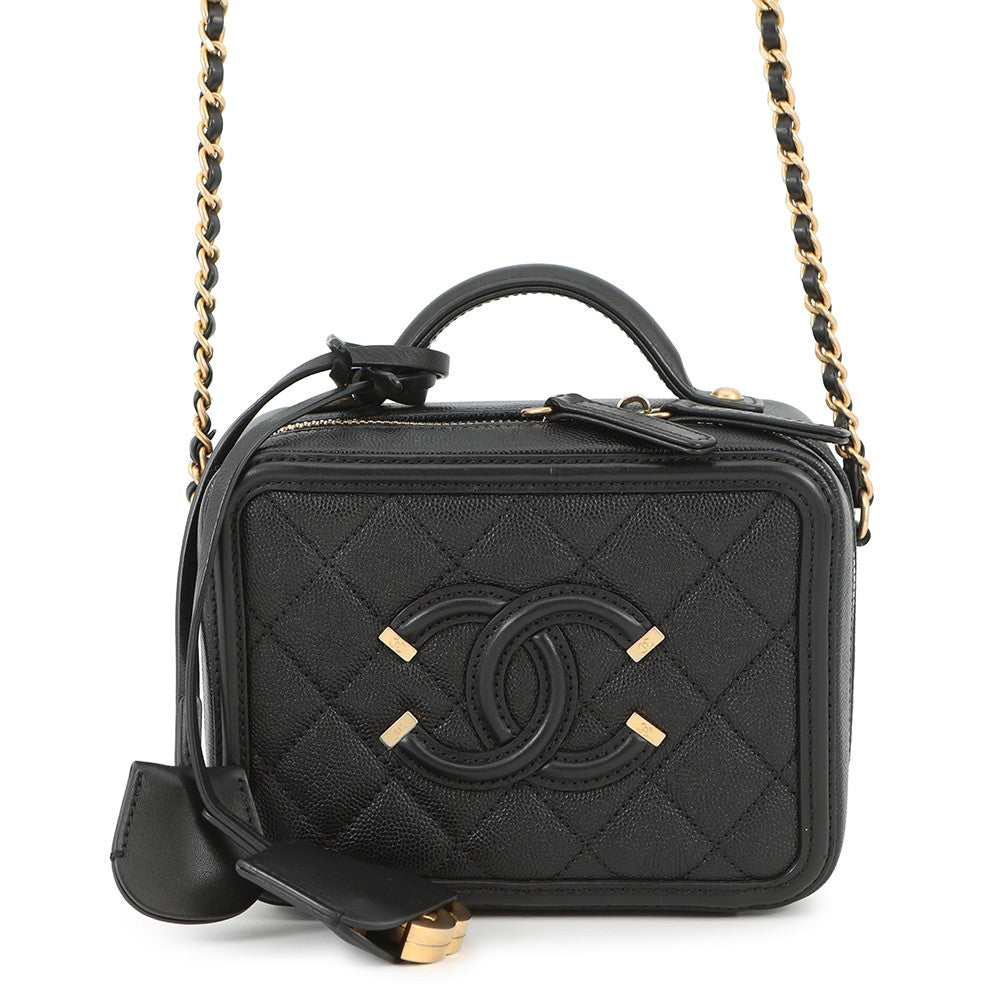 CHANEL CCFiligree Small Vanity Bag BlackA93342 Caviar Leather