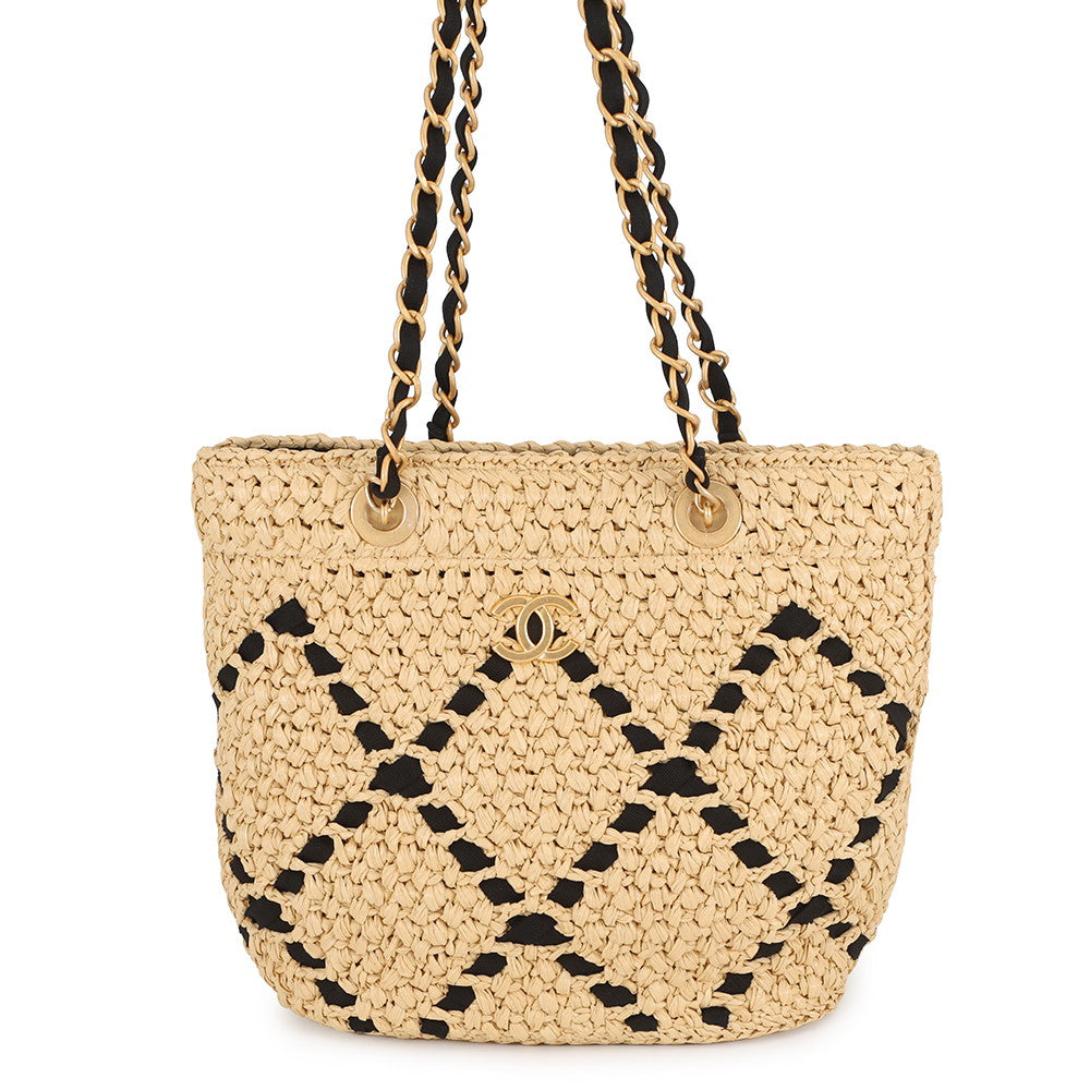 CHANEL Shopping Bag Tote Bag Black/BeigeAS5811 Raffia Size Small