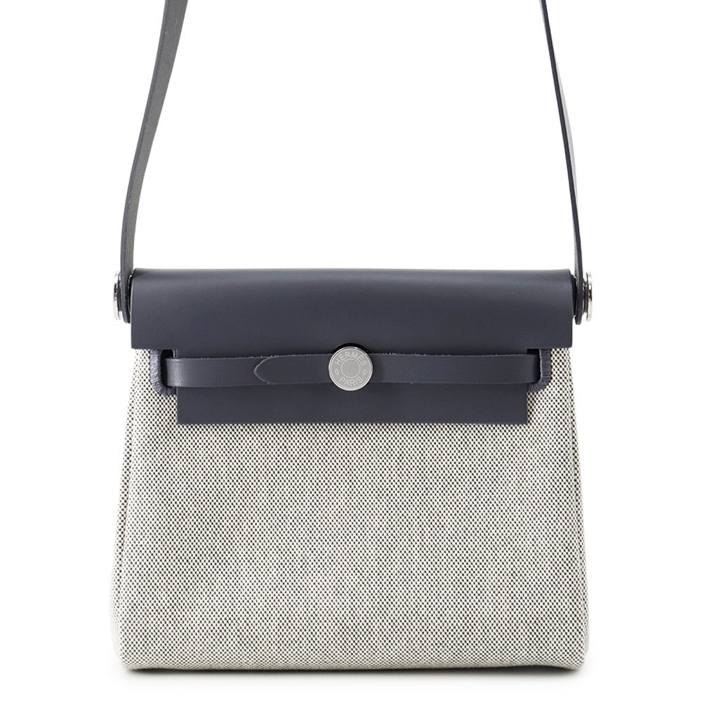 HERMES Herbag zip Ardoise/Ecru Toile Military Vache Hunter Leather Size Mini