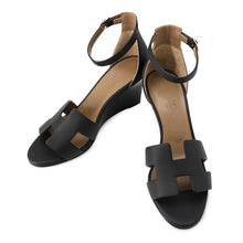 将图像加载到图库查看器中，HERMES Legend Sandals Black Leather Size 35
