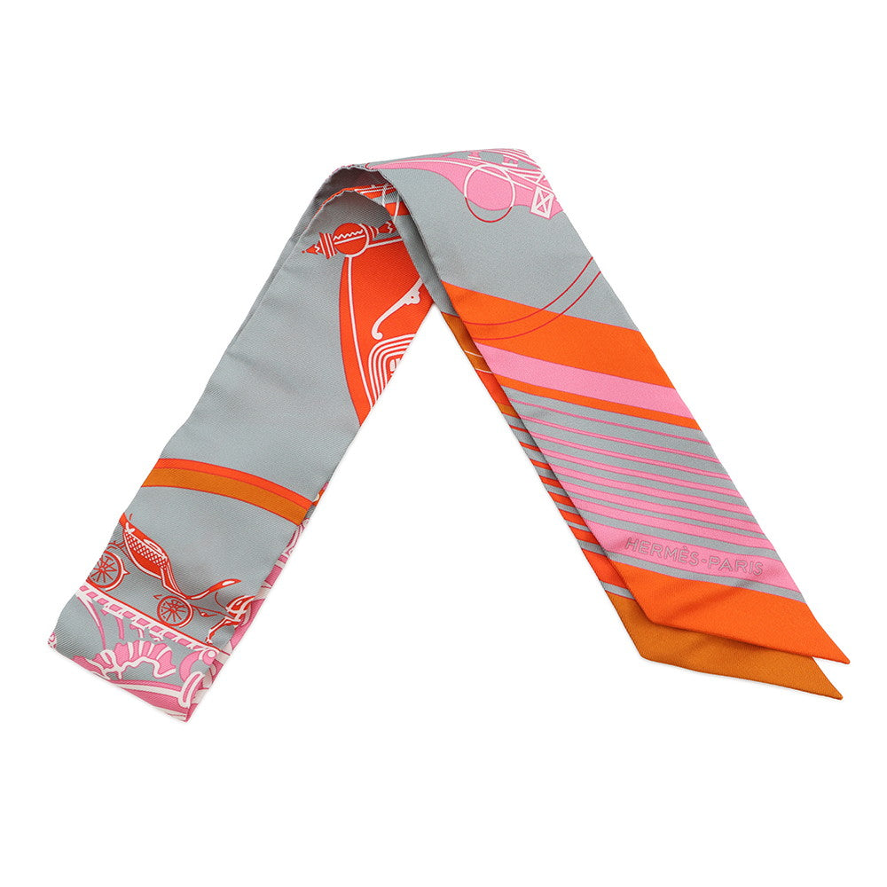 HERMES Twilly EX-LIBRIS Grease/Orange/Rose Bonbon Silk100%