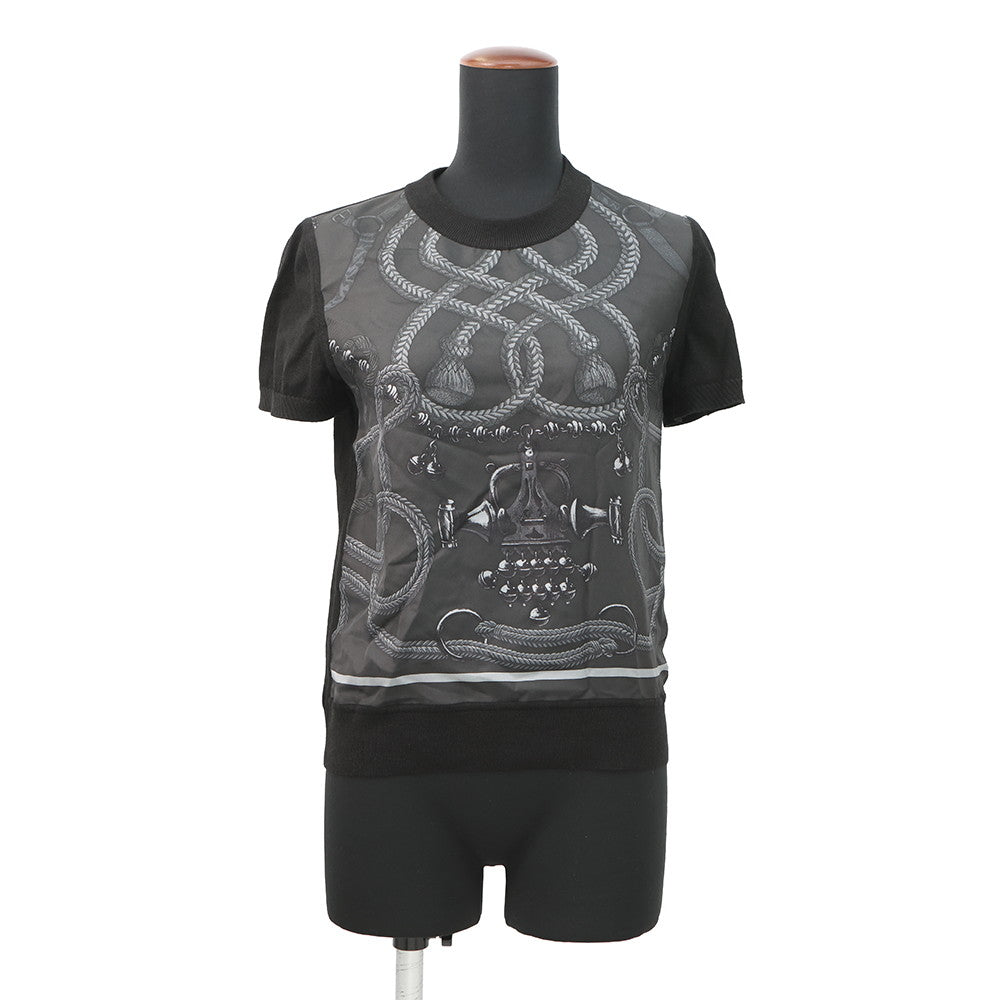 HERMES Palefroi Remix Twill Laine Short Sleeve Knit Size 36 Gris Charbon5H2802DL Silk100% Cashmere48% Silk48% Nylon3% Polyurethane1%