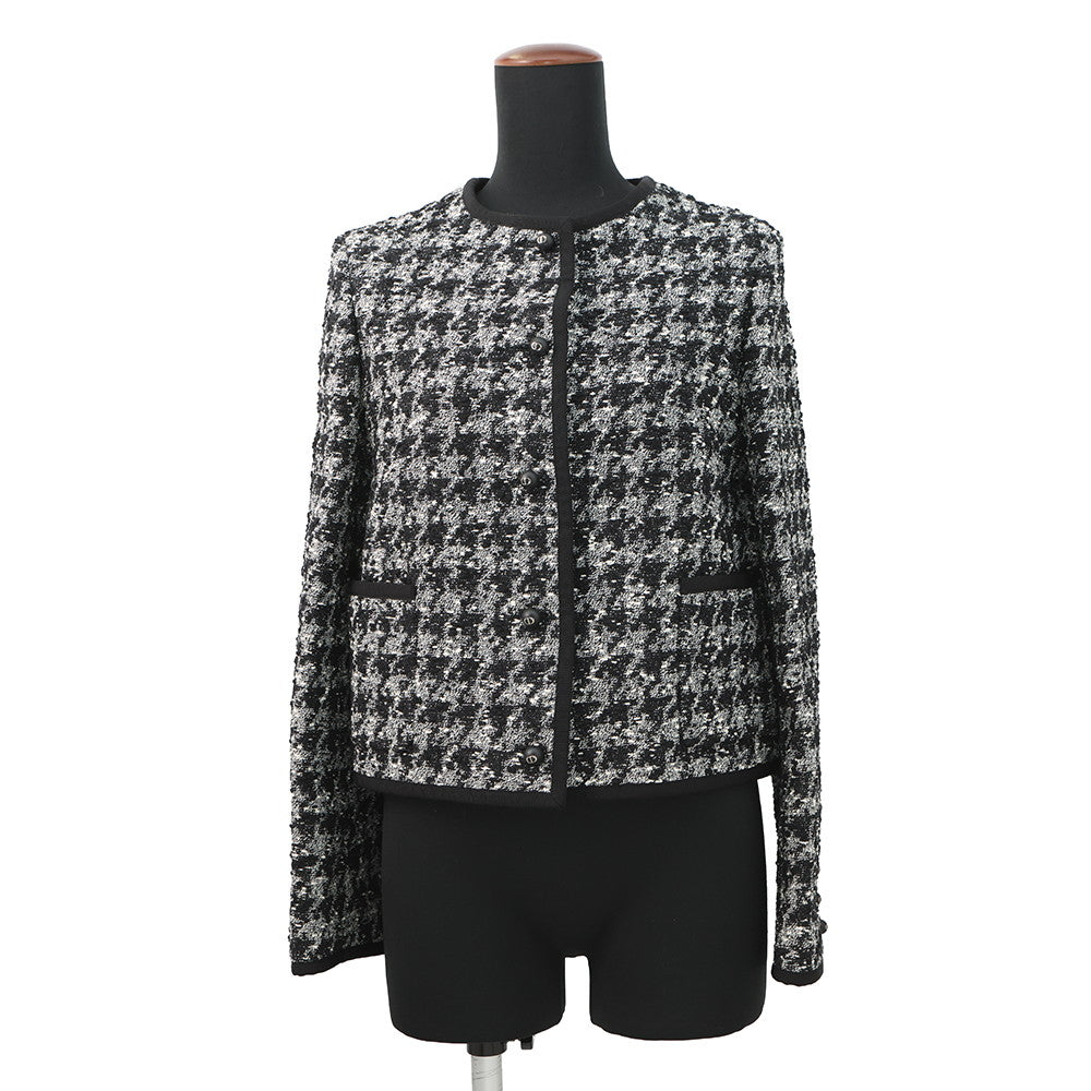 Dior Cropped Houndstooth Collarless Jacket Size 36 Black/White421V58A7796 Cotton54% Acryl27% Nylon19%