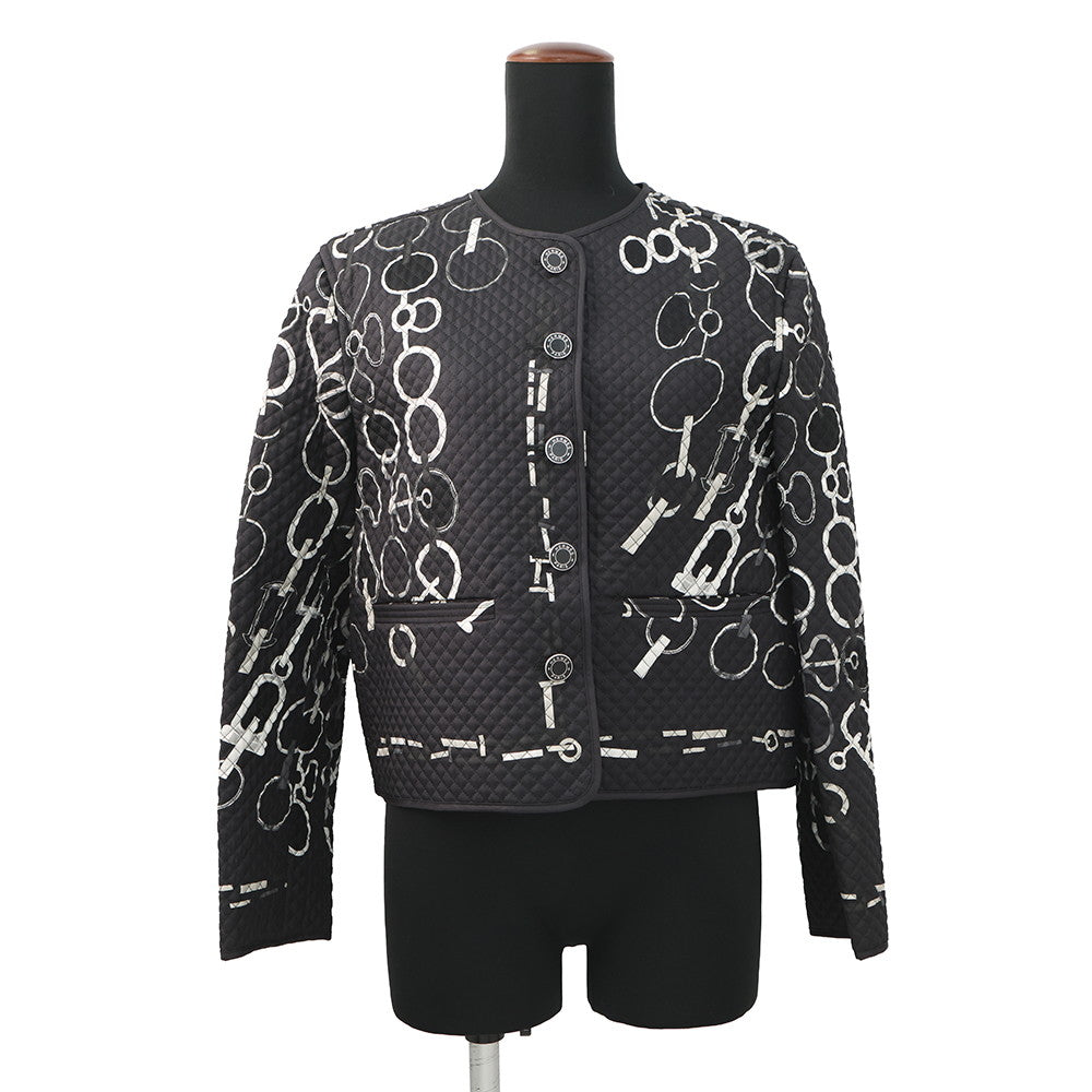 HERMES Do Re Boucles Quilted Collarless Jacket Size 38 Black3H0202D4 Silk100%