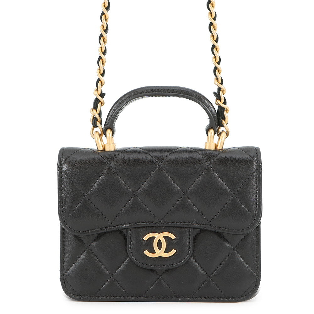 CHANEL Top Handle Flap Coin Purse BlackAP2200 Lambskin