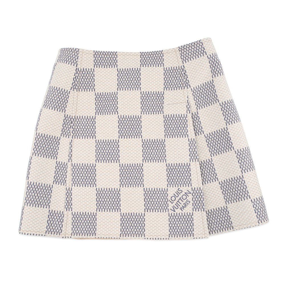 LOUIS VUITTON Damier Azur Skirt Size 40 White/GrayFMSK19 Wool 97% Cashmere3%