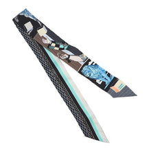 将图像加载到图库查看器中，HERMES Scarf Twilly &quot;Grand Theatre Nouveau&quot; Black/Blue/VertH063761S Silk 100%
