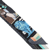 将图像加载到图库查看器中，HERMES Scarf Twilly &quot;Grand Theatre Nouveau&quot; Black/Blue/VertH063761S Silk 100%

