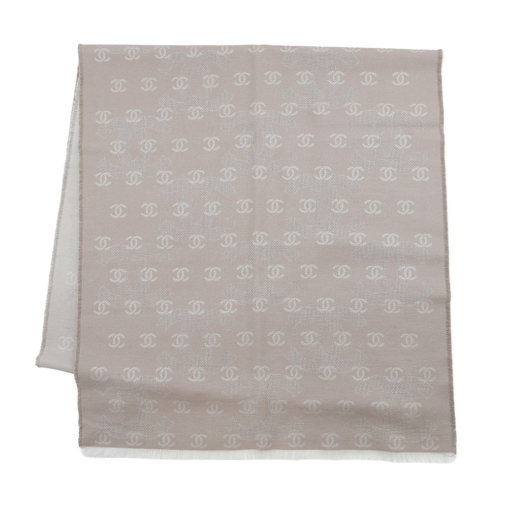 CHANEL CC Logo Stole Greige Silk100%