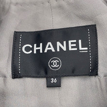 Load image into Gallery viewer, CHANEL Collarless Tweed Jacket Size 36 Gray/Navy/SilverP60886 Viscose 47% Polyamide 30% Cotton 16% Polyester 5% Metal Polyester 2%
