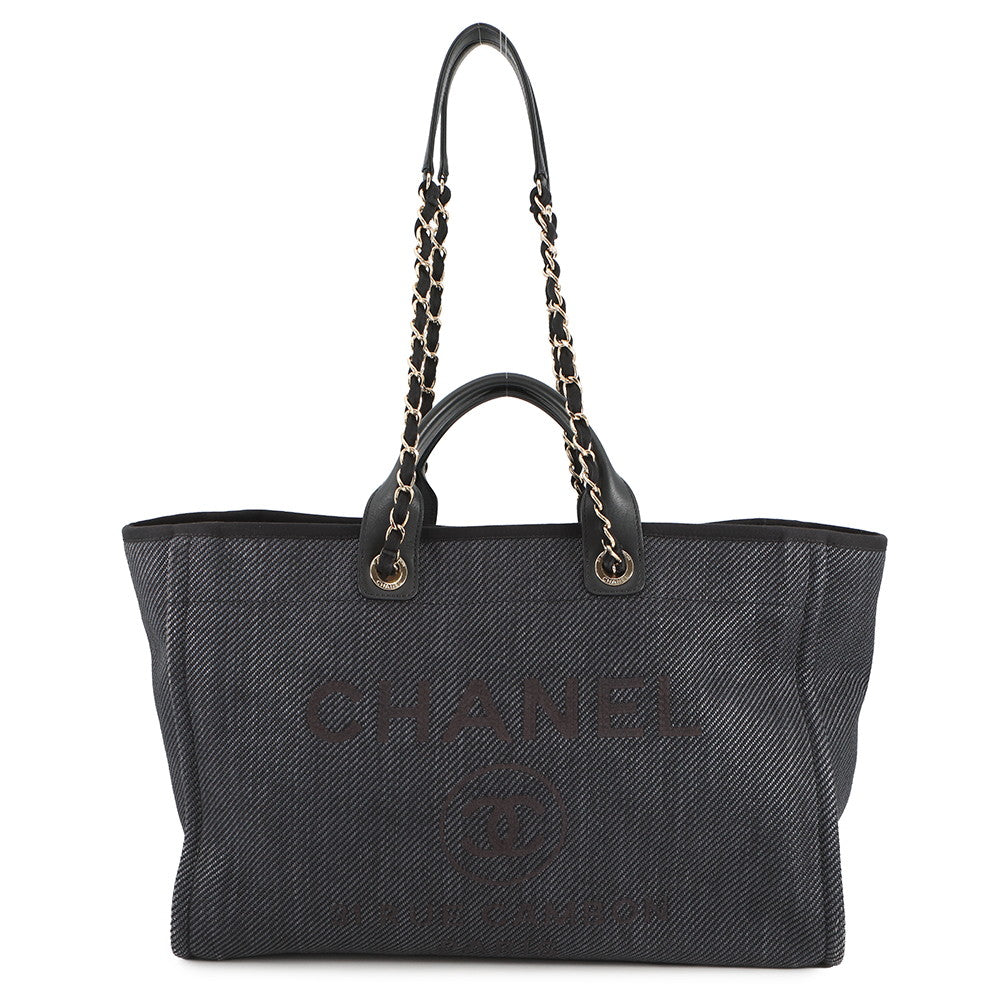 CHANEL Deauville shopping bag Navy/BlackA93786 Raffia Leather Size GM