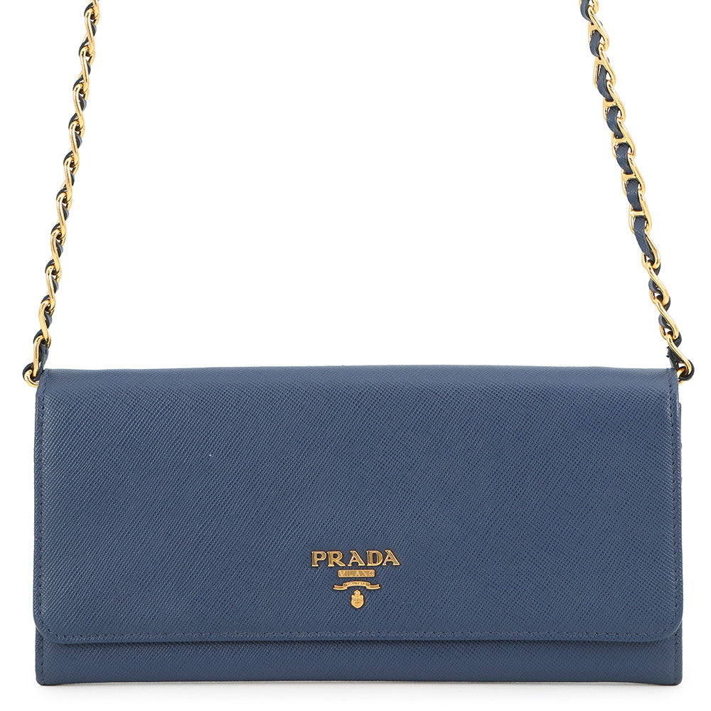 PRADA Chain wallet Blue1M1290 Saffiano LeatherLeather
