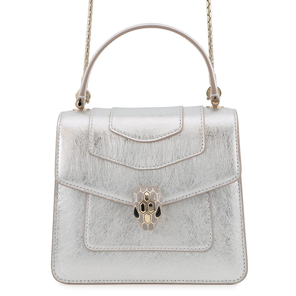 BVLGARI Serpenti Forever 2-Way Shoulder Bag Silver293217 Calf Leather Size S