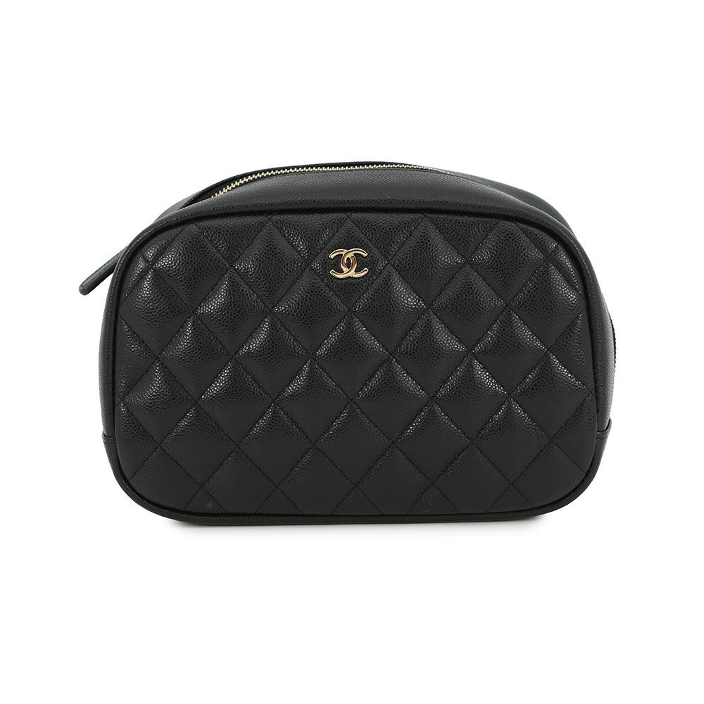 CHANEL Matelasse CC Logo Pouch BlackA80910 Caviar Leather