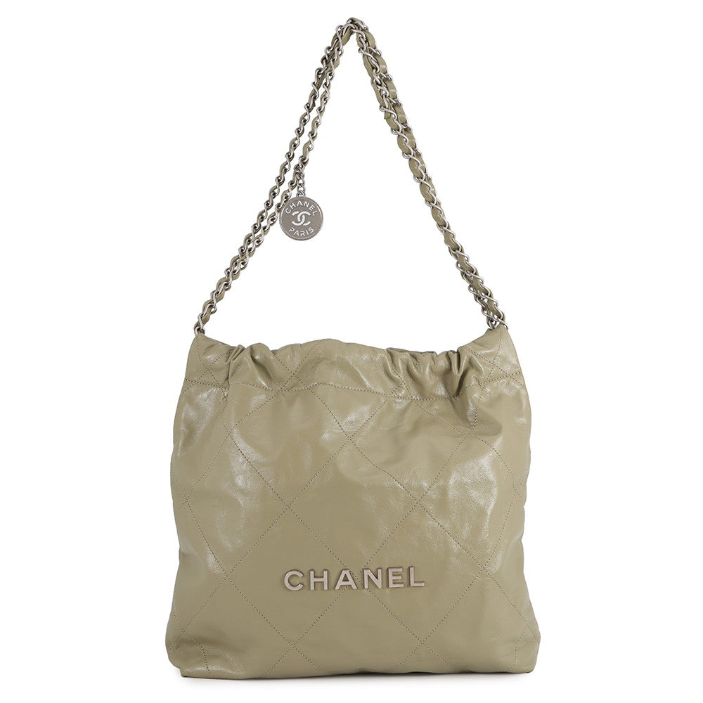 CHANEL CHANEL 22 Chain Shoulder Bag Light KhakiAS3260 Shiny Calf Leather Size Small