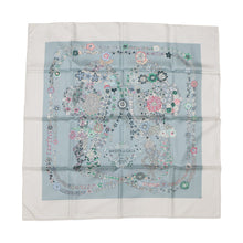 将图像加载到图库查看器中，HERMES Carre 90 "Bride de Gala en Fleur" White / Blue・Glacier / GreenH004192S Silk100%
