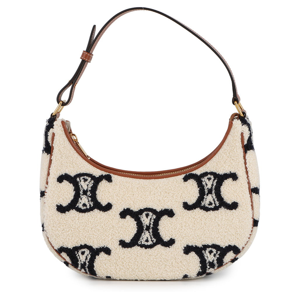 CELINE Triomphe Ava One Shoulder Bag White/Navy/Tan193952 Polyamide Leather Size Medium