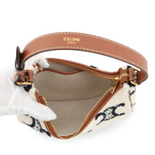 将图像加载到图库查看器中，CELINE Triomphe Ava One Shoulder Bag White/Navy/Tan193952 Polyamide Leather Size Medium
