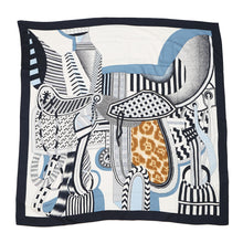将图像加载到图库查看器中，HERMES Giant Square Imaginary Saddle Marine/White/Blue Cashmere70% Silk30%
