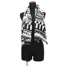 将图像加载到图库查看器中，CHANEL CC Logo Stole White/Black Wool 90% Silk10%
