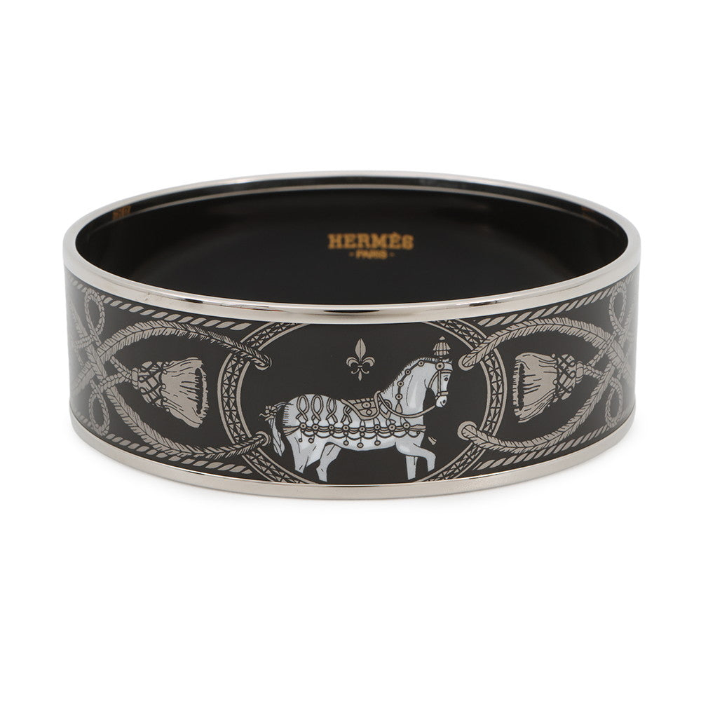 HERMES Enameled GM Hose/Rope Size Large Black Metal