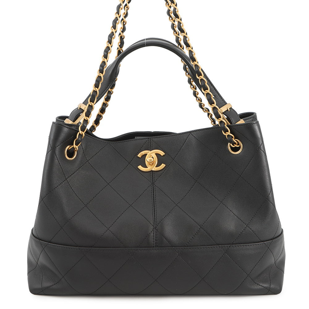 CHANEL Shopping Tote 2WAY Bag BlackAS5634 Leather Size 37