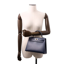 将图像加载到图库查看器中，HERMES Kelly Sellier Blue Abysse Tadelakt Leather Size 25
