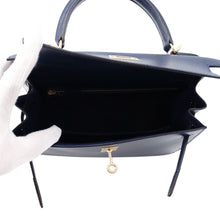 将图像加载到图库查看器中，HERMES Kelly Sellier Blue Abysse Tadelakt Leather Size 25

